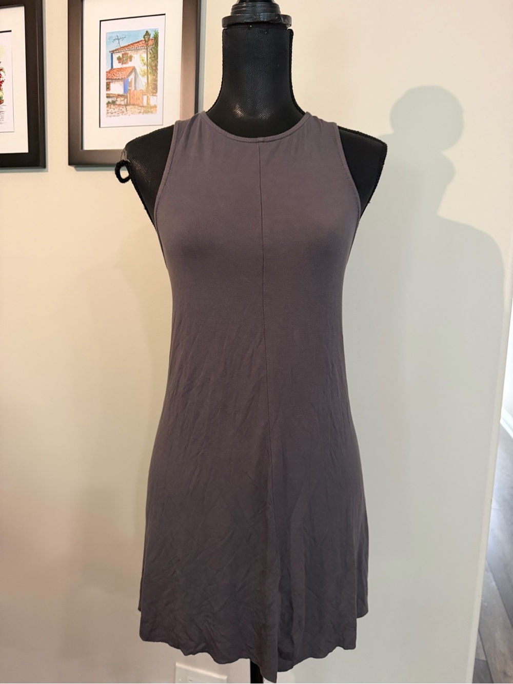 POL Women’s Sleeveless A-Line Tank Mini Dress in Charcoal S